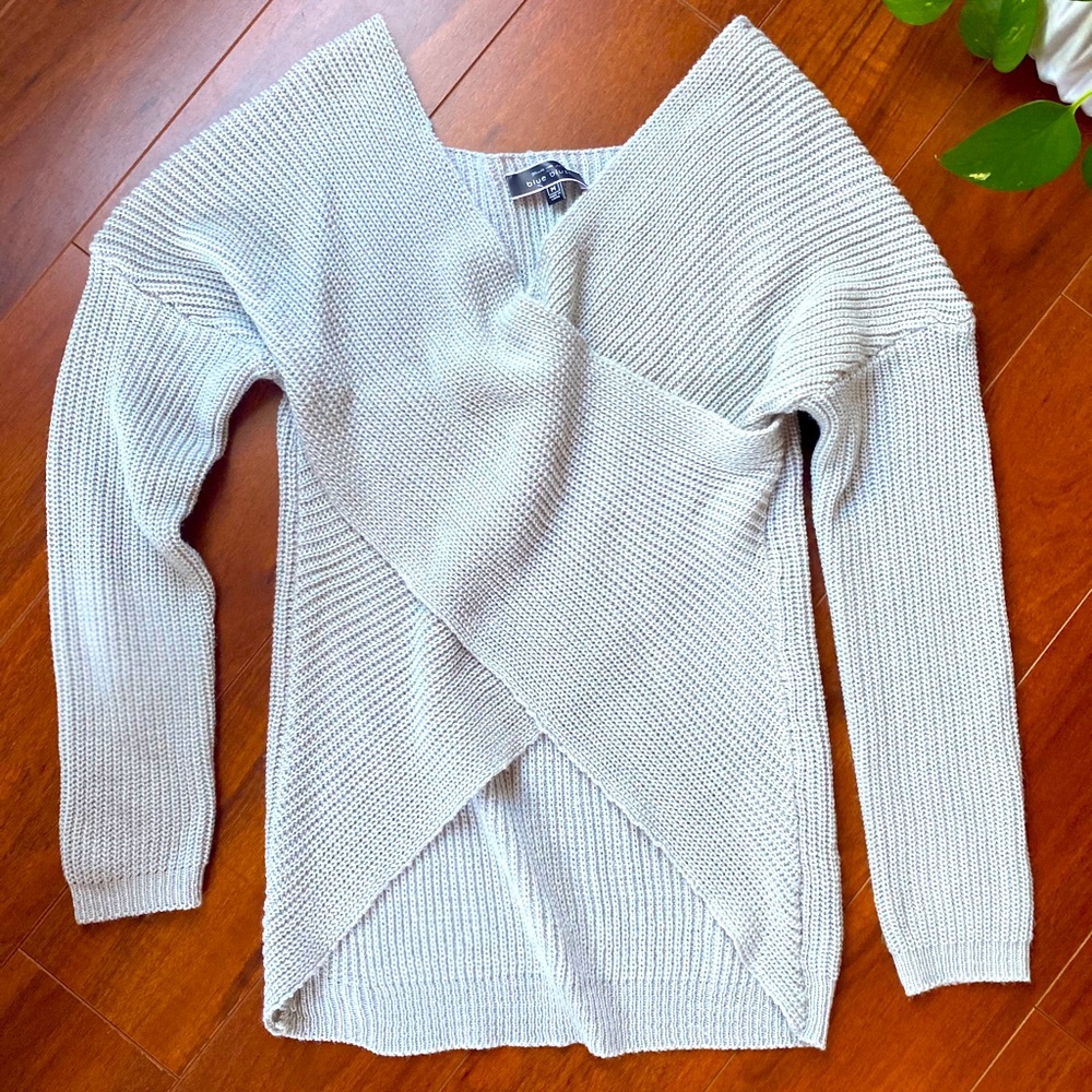 Blue Blush - Gray Cross Front Sweater